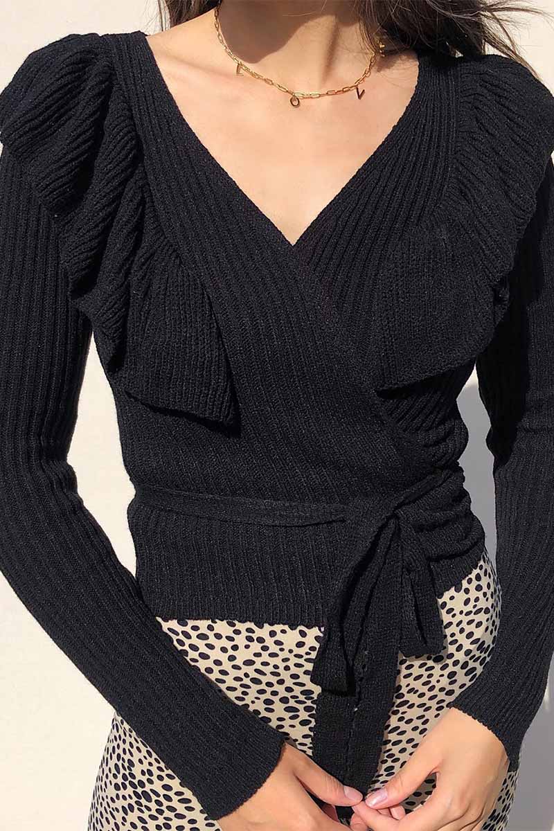 Sexy V-Neck Knitted Lace-up Sweater