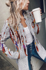 Printed Long Sleeve Pockets Coat