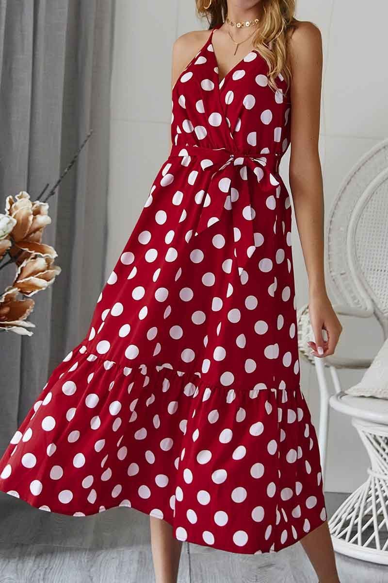 Polka Dot Strap Midi Dress(3 Colors)