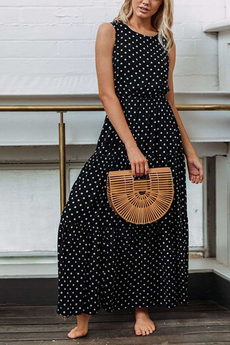 Polka Dot Waist Maxi Dress(3 Colors)