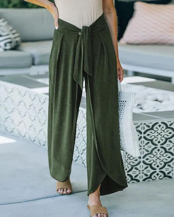 Tie Waist Wide Leg Loose Pants