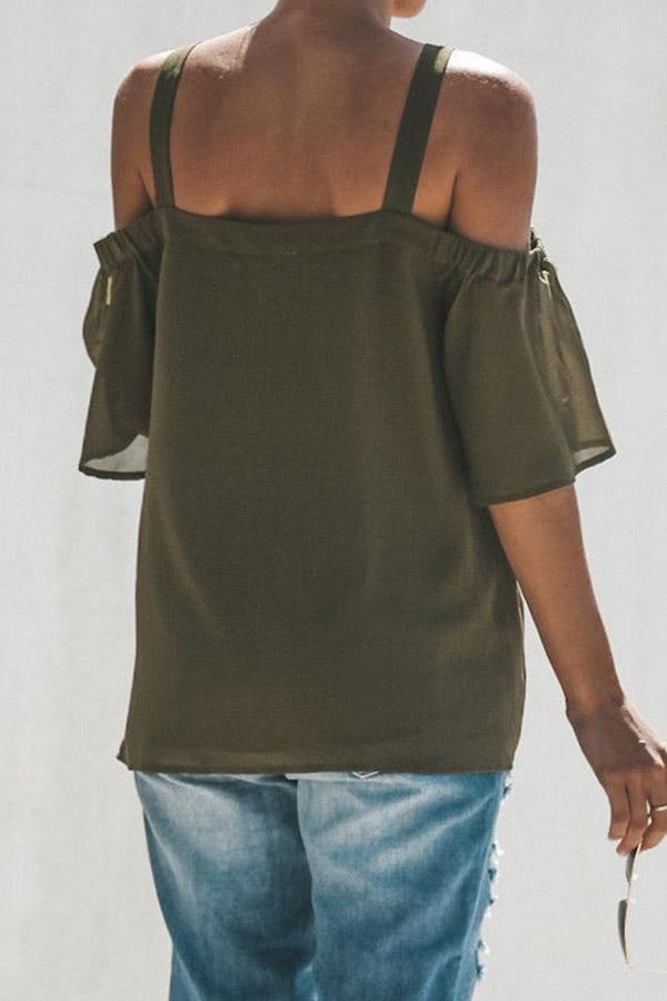 Chiffon Off The Shoulder  V Neck Short Sleeve Top