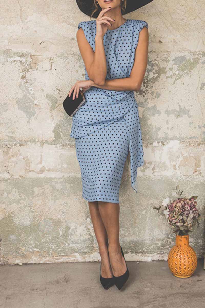 Sexy Polka Dot Pack Hip Sleeveless Midi Dress(4 Colors)