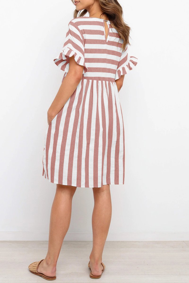 Ruffle Sleeve Stripe Print Dress