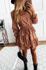 Thin Irregular Lotus Leaf Dot Printing Mini Dress(2 Colors)