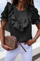 Ruffled Loose Short Sleeves Tops(4 Colors)