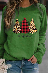 Casual Round Neck Christmas Tree Print Tops(5 Colors)