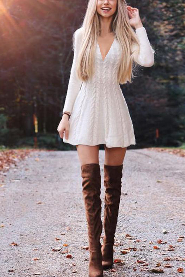 Fashion Solid Color Sweater Dress