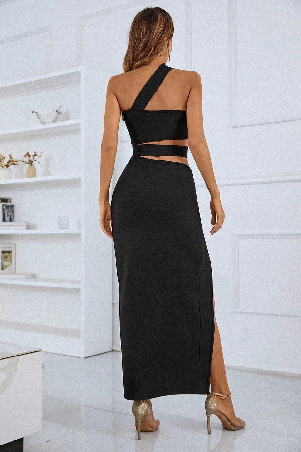 Isla Asymmetric High Slit Bandage Dress