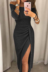 Wrap Hip Slit Collar Maxi Dresses(5 Colors)