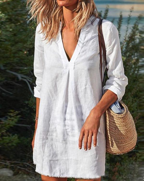 Yearn V Neck Linen Dress