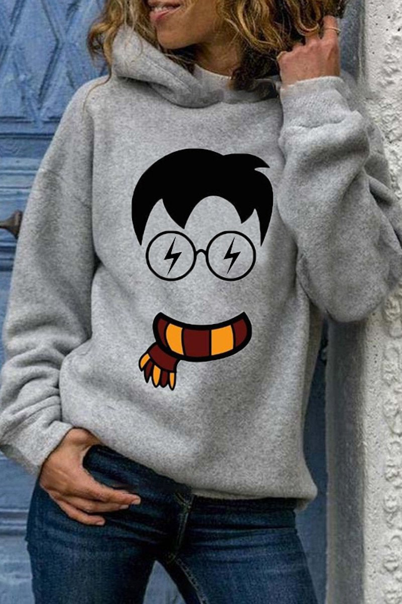 Cartoon Printed Casual Hooded Sweatshirt