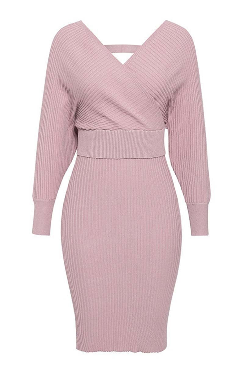 Winter Sexy V Neck Wool Dress