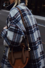 Tartan Calf-Length Woolen Coat