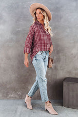 Relaxed Fit Plaid Button Shirt