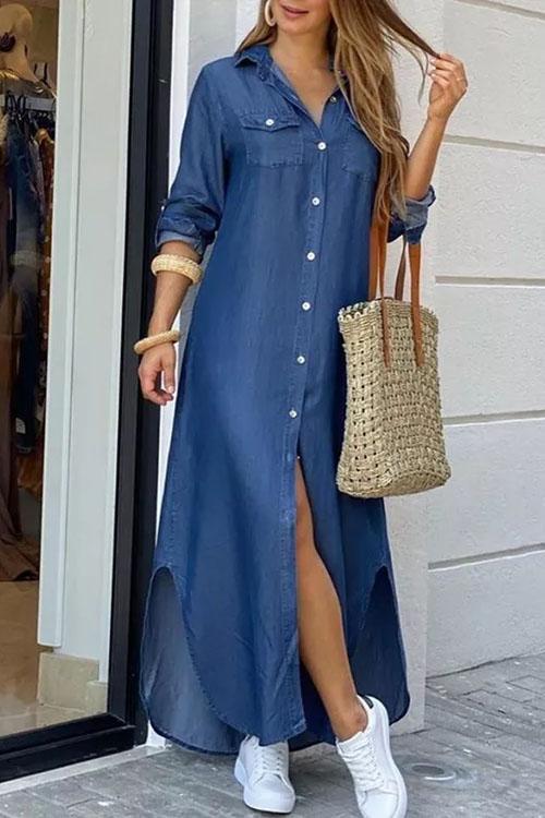 Chic Botton Down Long Shirt Dress