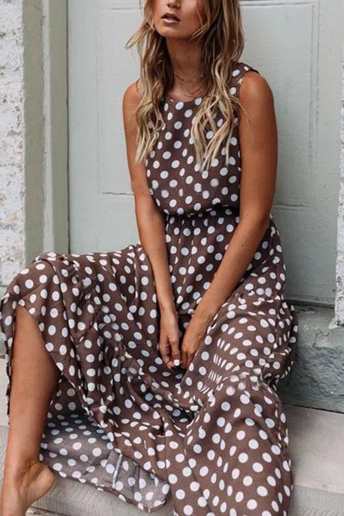 Polka Dot A-Line Boho Elegant Midi Dress