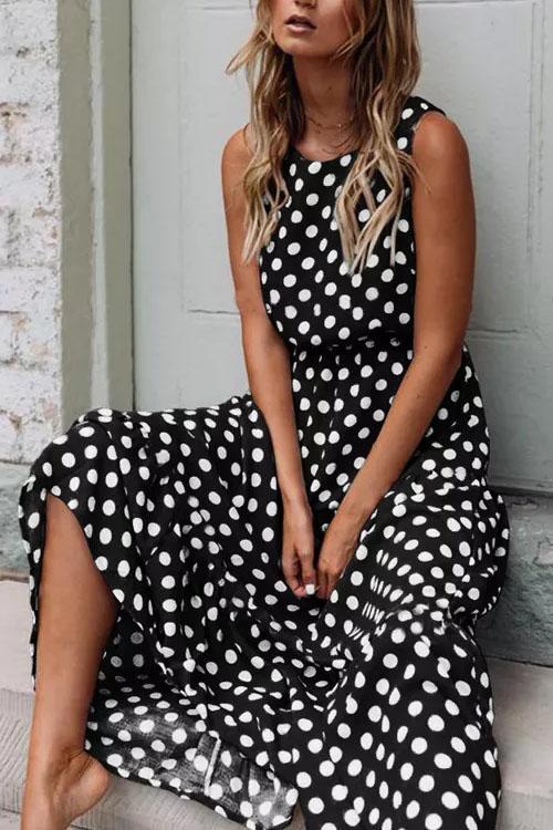 Polka Dot A-Line Boho Elegant Midi Dress