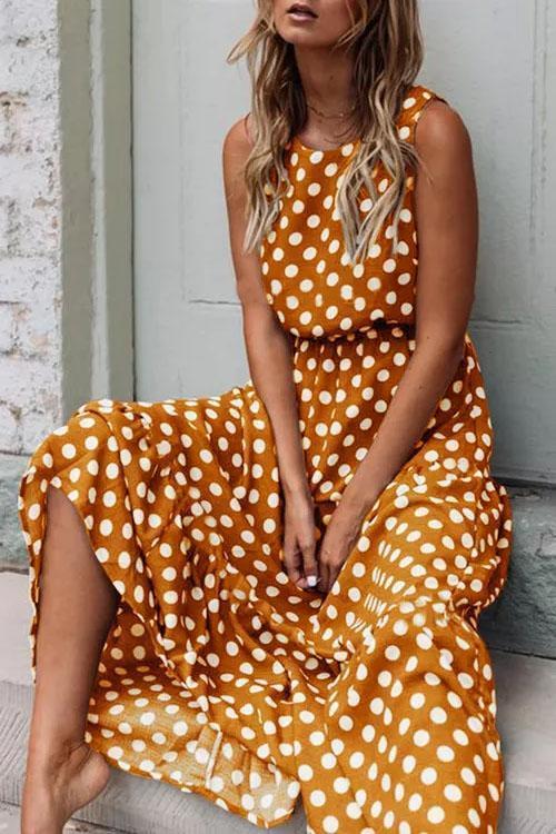 Polka Dot A-Line Boho Elegant Midi Dress