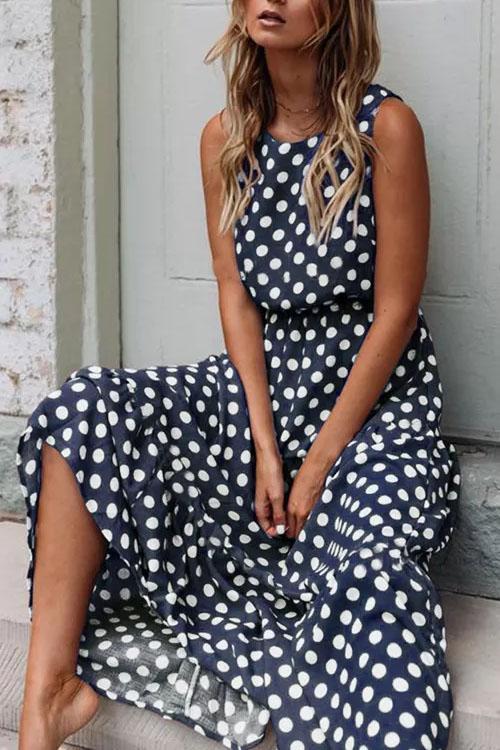 Polka Dot A-Line Boho Elegant Midi Dress