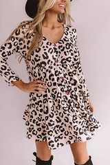 Ruffle Hem V-Neck Leopard Mini Dress