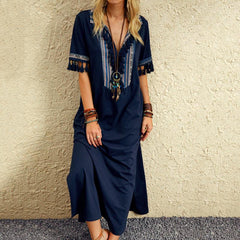 Vintage Tassel Stitching Maxi Dress