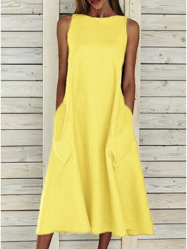 Women's A-Line Dress Midi Dress - Sleeveless Pocket Summer Basic Holiday White Blue Yellow Gray S M L XL XXL