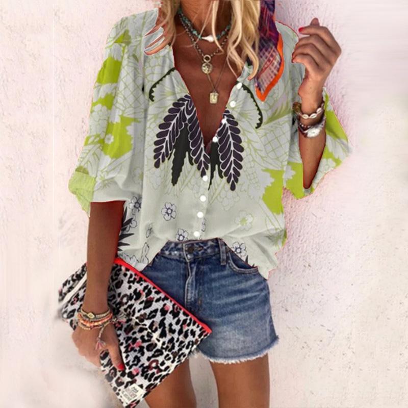 Bohemian V-Neck Printed Blouse