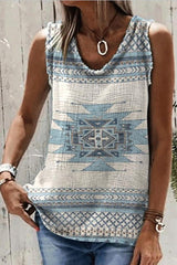 Vintage Geometric Print Sleeveless Vest