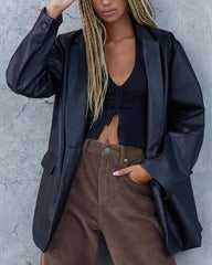 PU Leather Shirt Collar Jacket