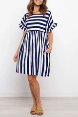 Ruffle Sleeve Stripe Print Dress