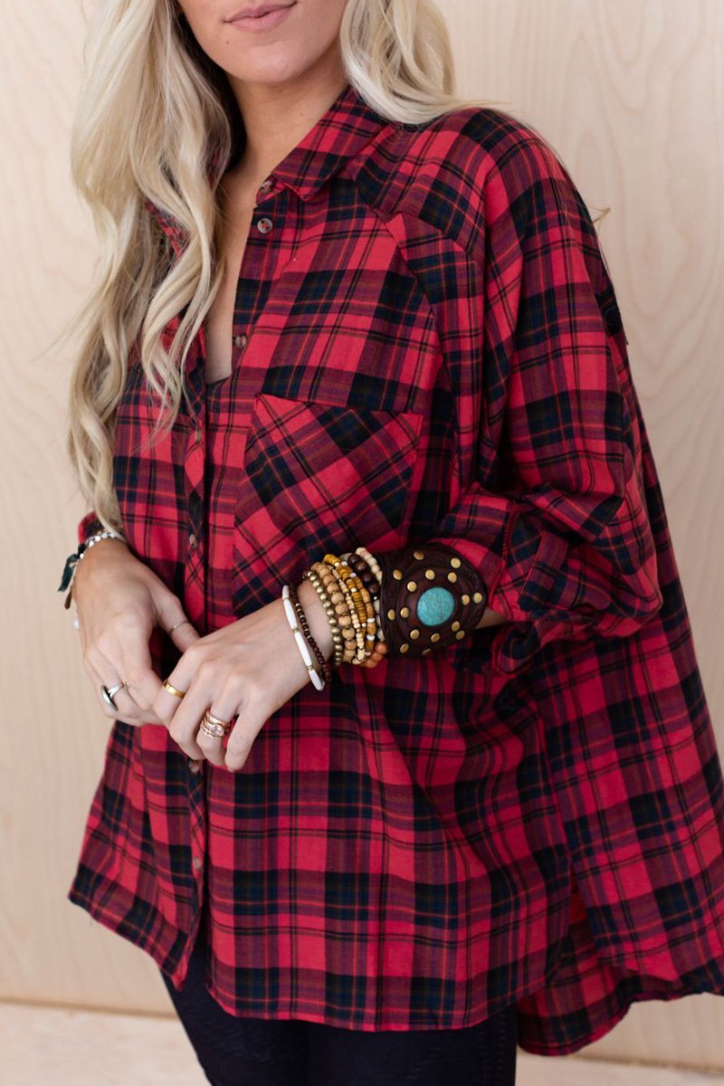 Casual Colorful Plaid Lapel Blouse