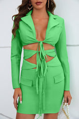 Elspeth Two Piece Blazer Sexy Bandage Dress - Green