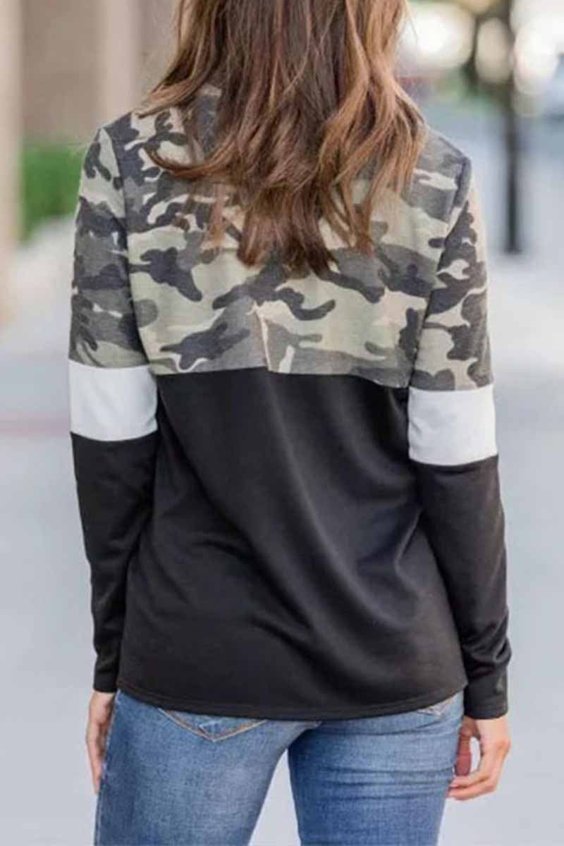 Camouflage Print Zipper Top