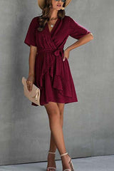 Swiss Dot V-Neck Dress With Belt