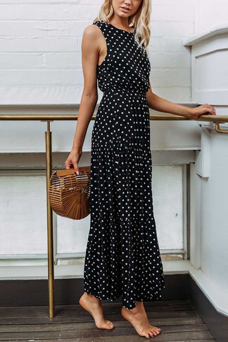 Polka Dot Waist Maxi Dress(3 Colors)