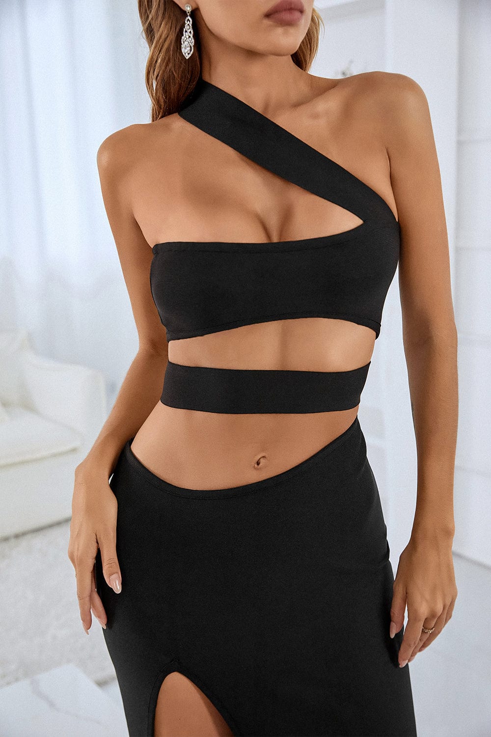 Isla Asymmetric High Slit Bandage Dress