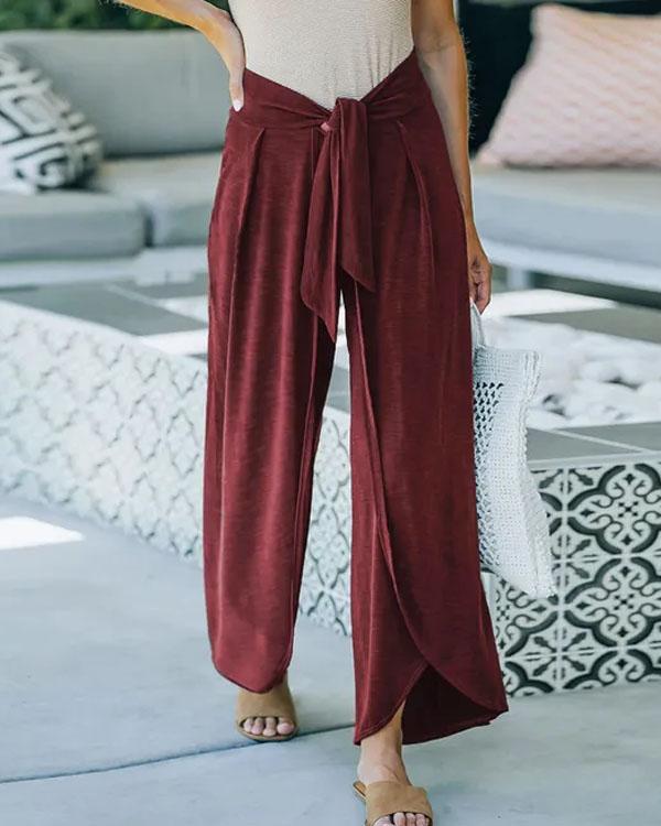 Tie Waist Wide Leg Loose Pants