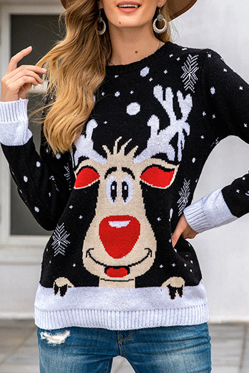 Christmas Elk Print Casual Sweater