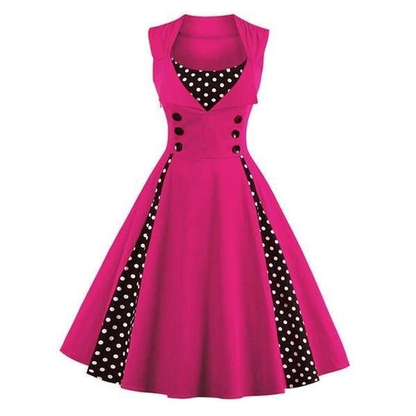 Plus Size Women Robe Retro Vintage Dress Dot Swing Pin Up Summer Party Dresses