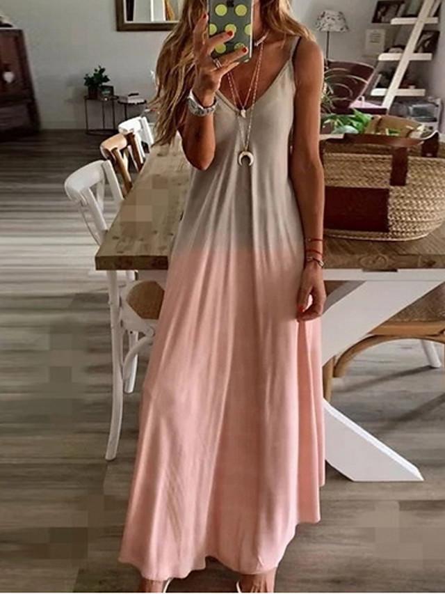 Women's Strap Dress Maxi long Dress Sleeveless Color Gradient Summer