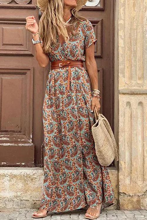 Boho Floral High Split Maxi Dress