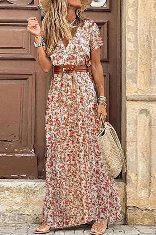 Boho Floral High Split Maxi Dress