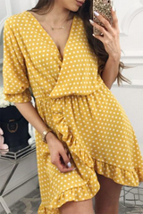 Polka Dot Ruffle Irregular Hem Midi Dress