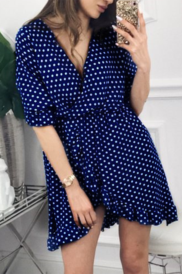 Polka Dot Ruffle Irregular Hem Midi Dress