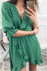 Polka Dot Ruffle Irregular Hem Midi Dress