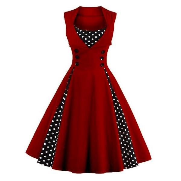 Plus Size Women Robe Retro Vintage Dress Dot Swing Pin Up Summer Party Dresses