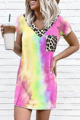 Tie Dye Gradient Leopard T-Shirt Dress