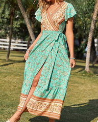 Casual Vintage Boho V-Neck Print Dress