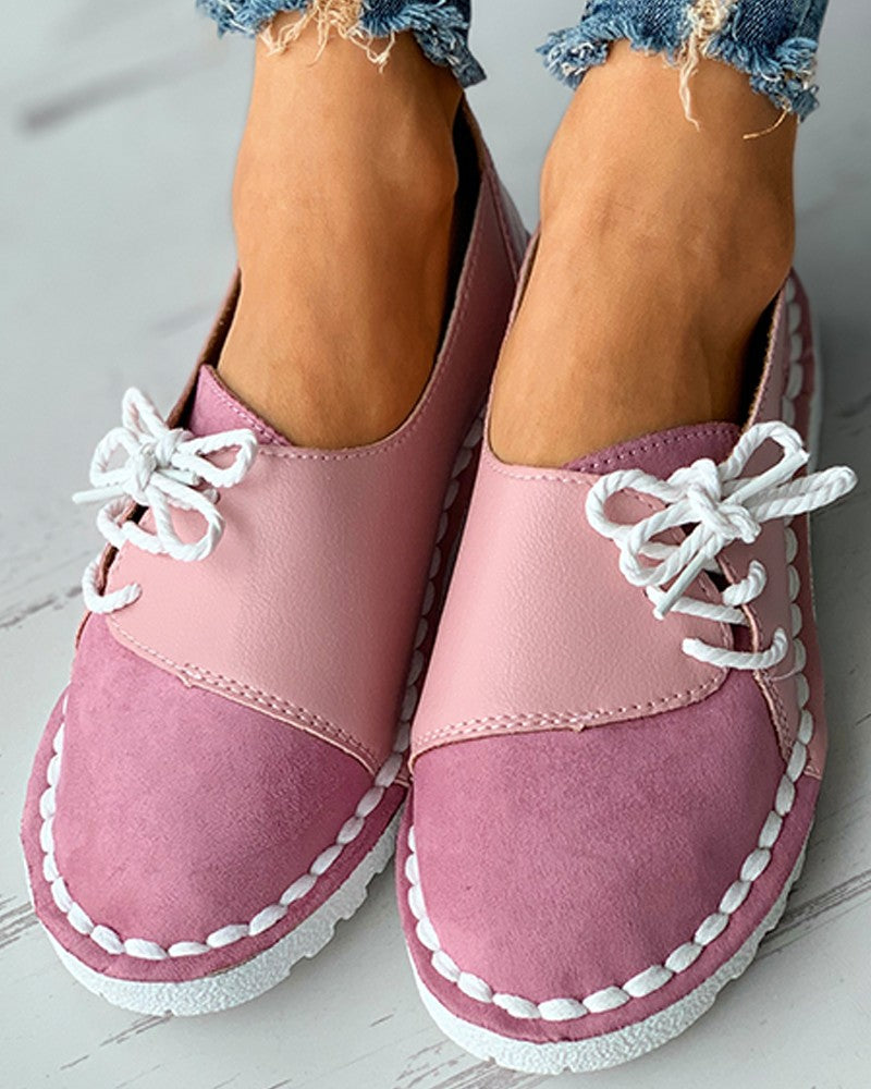 Colorblock Lace-up Casual Slip-On Flats